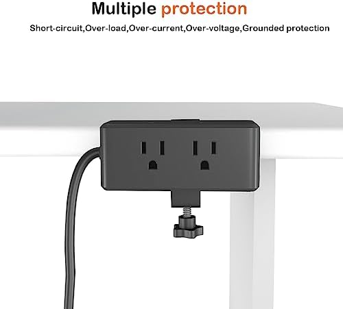 Elevate Your Workspace with the Meeoueoiu Compact Desk Edge Clamp Power Strip: 6 AC Outlets & 3 USB-A Ports for Seamless Charging, Perfect for 2.4″ Tabletops – 6.56 ft Extension Cord, Sleek Black Design for Home & Office Efficiency