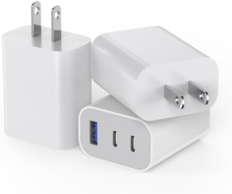 Dual-Port 35 W 3-Port USB C Charger Block for i Phone 16/15 – Fast Charging Power Adapter for Multi-Device Convenience – Compact Multiport Wall Charger for Home, Office & Travel – Essential Accessory for Enhanced Compatibility and Speed