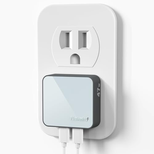 Nekmit 47 W Dual Port USB C Wall Charger – Compact Fast Charging Block for i Phone 15, Galaxy, Mac Book Air & More – PPS Technology for Optimal Device Compatibility and Speed – Sleek White Design for Home or Travel