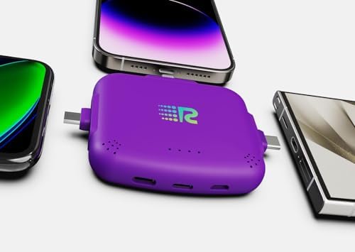 Universe 3 in 1 Portable Charger – 3300 m Ah High-Speed Power Bank, 2.4 A Output, Stylish Purple Design, Simultaneously Charges 3 Devices Including i Phone & Android via Lightning, Type C, Micro-USB – Perfect for On-the-Go Power Solutions and Enhanced Compatibility