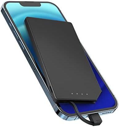 TNTOR Ultra-Thin 5000 m Ah Portable Charger with Built-in Lightning Cable – Lightweight Power Bank for i Phone 14/13/12/11/X/8 – Essential Travel Companion for Fast Charging and Enhanced Device Compatibility