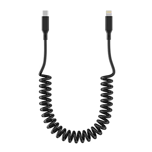 Revolutionary Coiled USB-C to Lightning Charging Cable for i Phone & i Pad – MFi Certified, Apple Car Play Compatible, Retractable Design for Effortless Data Sync & Fast Charging, Ideal for On-the-Go Convenience and Tangle-Free Organization