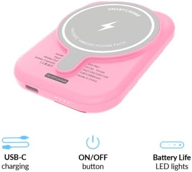 Stylish Hot Pink Leopard VELVET CAVIAR Magnetic Power Bank – Mag Safe Compatible Slim Charger for i Phone 12, 13, 14, 15 – Fast 5000 m Ah Portable Battery Pack with USB-C for Effortless Charging on the Go