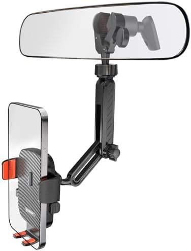 IPOW 360° Rotatable Rear View Mirror Phone Holder – Retractable Hands-Free Car Mount for 4-7 Inch Smartphones with Multi-Angle Adjustment for Optimal Viewing and Safety – Perfect for Navigation and Music Access