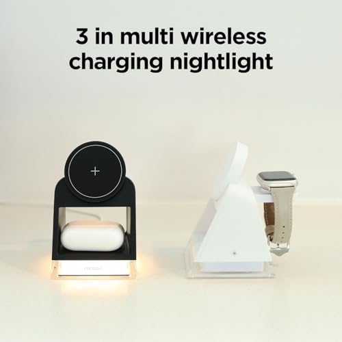 mooas Crystal Lamp 3-in-1 Mag-Safe Wireless Charging Station – Elegant Black Design with Dual-Color Nightlight, Fast Charging for i Phone 12-15 & Galaxy S21-S24, All-in-One Charger for Apple & Galaxy Watches – Enhance Your Space & Stay Powered Up