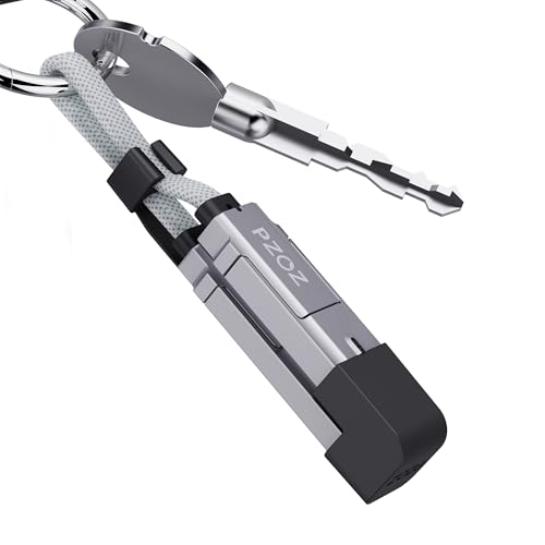 PZOZ 4-in-1 Multi Charging Keychain Cable with LED Status Display – High-Speed 60 W USB-C, Lightning & USB-A Compatibility for i Phone, i Pad, Mac Book, Samsung & Google Devices – Ultimate Portability & Durability for On-the-Go Charging