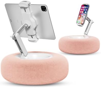 Viozon 360° Adjustable Tablet Stand Pillow in Pink – Plush Fabric Holder for 4.7″-13″ Devices, Perfect for i Pad, i Phone, Samsung, Google, and Kindle – Versatile Bedside Companion with Detachable Snack Bowl for Ultimate Comfort and Convenience