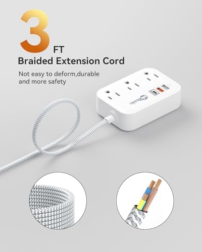 Compact PD 20 W USB C Travel Power Strip with Flat Plug Design, 3 AC Outlets & 3 USB Ports for Rapid Charging – Ideal Cruise Ship Essential & Versatile Charging Station for i Pad Pro, i Phone, Samsung Devices – 3 FT Short Extension Cord for Convenient Use