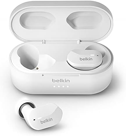 Belkin Sound Form True Wireless Earbuds – Premium Bluetooth 5.0 Headphones with Touch Controls & IPX5 Water Resistance for i Phone 14 & Galaxy S23 – Effortless Hands-Free Calling & Compact Charging Case – Stylish White Design for Active Lifestyles
