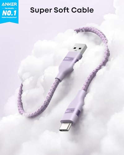 Eco-Friendly Anker Car Play Cable – 6 ft Upcycled Braided USB A to USB C Charger for i Phone 16, 15 Pro Max & Samsung Note20 – Fast Charging & Seamless Connectivity in Stylish Violet – Durable, Tangle-Free Design for Ultimate Driving Experience