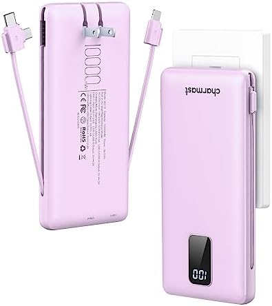 Ultimate Charmast 10,000 m Ah Portable Power Bank with Integrated Cables & Wall Plug – Fast Charging Essential for i Phone 16/15/14/13, Samsung, i Pad, and More – Unmatched Convenience for Travelers and On-the-Go Professionals