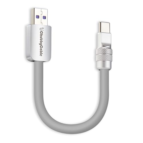 chubbycable Cute Chubby – 240W Short USB-C Cable Power Bank Fast Charging Cable Silicone Charger Cord Compatible with iPhone 16/15 Series, Desert Titanium+Desert Titanium, Type-C to Type-C, 20 inch – Enhanced Compatibility and Speed