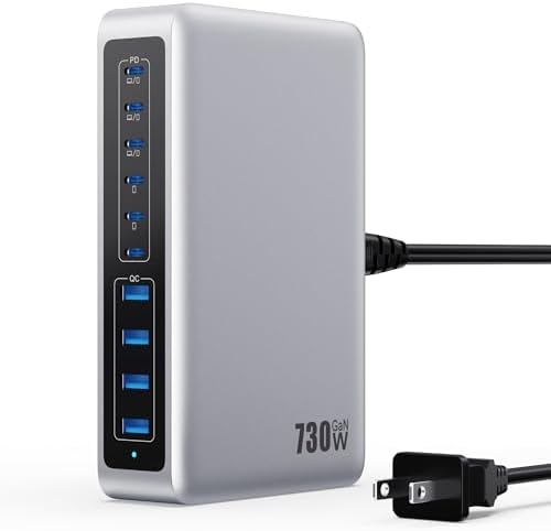 200 W Ga N IV USB-C Charging Hub: 8-Port Fast Charging Station with PD 65 W for Laptops, i Phones, i Pads, and Steam Deck – Compact & Efficient Power Adapter in Striking Red for Ultimate Device Versatility