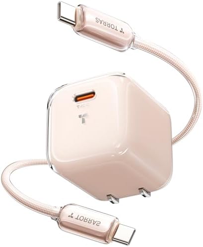 Ultra-Fast TORRAS Icenano 30 W USB-C Charger Block – PD 3.0 Compatible Wall Adapter with 5.5 ft Cable, Stylish Crystal Pink Design, Low-Temperature Operation for Safe Charging of i Phone 16/15 & Mag Safe – Perfect for Travel and Home Use