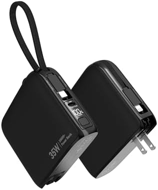 Ultra-Convenient 20,000 m Ah Portable Charger with Integrated Cables & Foldable Wall Plug – 35 W PD Fast Charging Power Bank for i Phone 16/15/14/13 and Android Devices – Perfect Travel Companion for Multi-Device Charging with Smart LED Battery Level Indicator – Airline Compliant and Safe for On-the-Go Use
