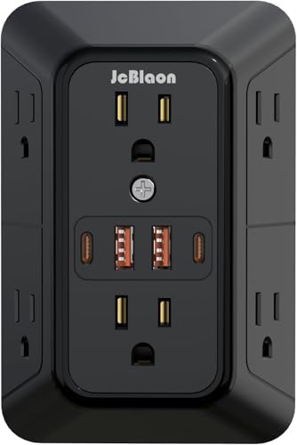 Advanced USB Wall Charger Power Strip Surge Protector with 4 USB Ports (2 USB-C) – Multi Outlet Adapter for Home, Office, and Travel, White (Black) – Unmatched Speed and Safety for Modern Devices