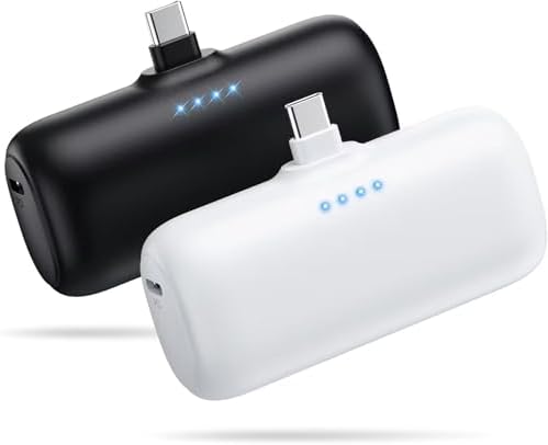 Dual-Pack Mini Portable Charger 5000 m Ah Power Bank – Fast Charging with 3 A PD USB-C Output, LCD Display for Real-Time Battery Monitoring, Compatible with i Phone 16/15 Series, Android, Samsung, Moto, LG – Ultimate On-the-Go Power Solution