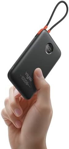 Slim Pink Portable Charger 10000 m Ah – USB-C Power Bank with Built-in Cable & LED Display for Fast Charging – Travel-Friendly Battery Pack Compatible with i Phone 16, 15, Samsung S24, S23 – Ultimate Convenience & Style