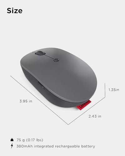 Lenovo Go Multi-Device Wireless Mouse – Versatile Dual Connectivity Bluetooth Optical Mouse with USB-C Rechargeable Battery, Adjustable DPI, Qi Charging, and Ambidextrous Design in Sleek Grey – Perfect for Multitaskers and Professionals
