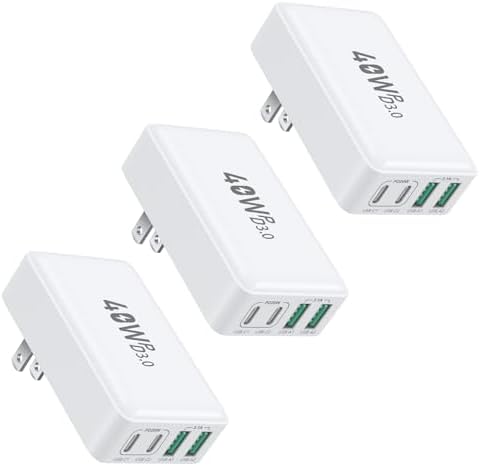 OKRAY 3-Pack Ultra-Compact USB C Power Adapter – 40 W Multi-Device Charger with 4 Fast Charging Ports – Travel-Friendly, Foldable Design – Perfectly Compatible with i Phone 16/15/14/13, Galaxy S25, Pixel 9/8 – The Ultimate Solution for Rapid, Efficient Device Charging Anywhere