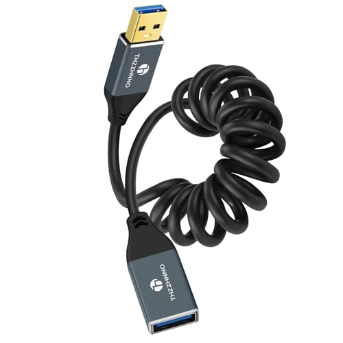 Retractable Coiled USB B to USB C Cable for High-Speed Data Transfer – 5 Gbps Compatibility with Mac, PC, Laptops, MIDI Keyboards, and DJ Controllers – Adjustable Length from 0.75 FT to 3.3 FT for Effortless Connectivity and Organization