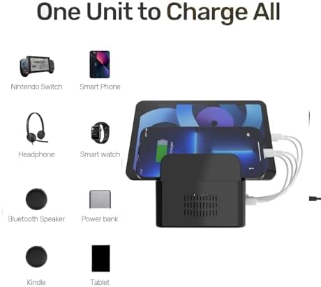 Ultimate 5-Port USB QC 3.0 Fast Charging Station – Smart IC Tech for Rapid Device Powering, Compatible with i Pads, Tablets, and Kindles – Efficient Multi-Device Charger for Home and Office Use, Compact Design with Sturdy Stand for Organizing Multiple Gadgets