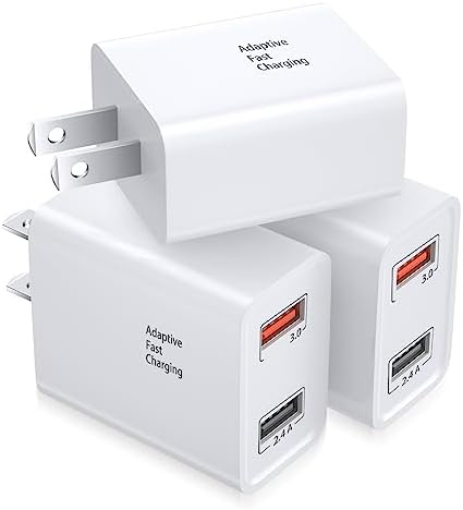 Costyle Dual USB Wall Charger 3-Pack – 30 W Adaptive Fast Charging Blocks with Quick Charge 3.0 & 5 V 2.4 A Ports for i Phone 13, 12, 11 XS Max, Galaxy S10, S9, Note 9/10 & Pixel – High-Speed Universal USB Adapter for On-the-Go Power Solutions