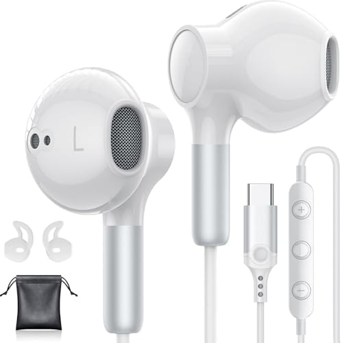 Ultimate Hi-Fi USB C Earbuds for i Phone & Samsung Galaxy – Premium Wired Headphones with Built-in Microphone, On-the-Go Volume Control, and Universal Compatibility for i Pad & Google Pixel – Durable Design for Audiophiles and Professionals Seeking Superior Sound Quality and Comfort