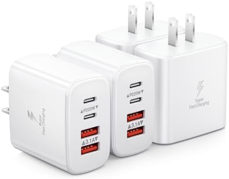 Dual-Pack 40 W USB C Charger Block – Fast Charging Power Adapter with 4 Ports for i Phone, Samsung, and i Pad – High-Speed Multi-Device Charging Solution with Enhanced Compatibility and Portability – Perfect for Home, Office, and Travel