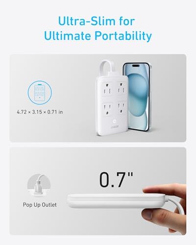 Anker 20 W Max 8-in-1 USB-C Power Strip: The Ultimate Fast Charging Station for i Phone 15/14 & Mac Book Air/Pro, Featuring 4 AC Outlets, 2 USB-A & 2 USB-C Ports, Ideal Travel & Office Desktop Charger with 5 ft Slim Cord for Enhanced Mobility and Compatibility