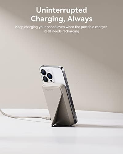 VOLTME Magnetic Power Bank 5,000 m Ah – Foldable Wireless Charger with Kickstand and USB-C Port for i Phone 16/15/14/13/12 Series – Dove Grey, Effortless Alignment for Seamless Charging and Enhanced Portability, Unmatched Battery Performance with American Amprius Technology, Perfect for On-the-Go Use and Reliable Connectivity