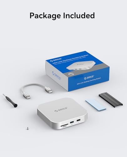 Unleash the Full Potential of Your Mac Mini with the ORICO Mini Link M4 Hub: High-Speed 5 Gbps USB 3.0 Connectivity, Versatile SATA SSD Enclosure, Dual Card Readers for Effortless File Management, and Dedicated Audio Jacks for Enhanced Multimedia Experience
