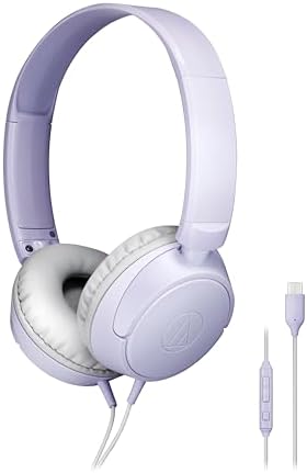 Audio-Technica ATH-S120 C-LV USB-C Headphones in Violet – Exceptional Sound Clarity and Comfort for Active Lifestyles, Ultra-Lightweight Foldable Design with Integrated Mic for Effortless Communication and Connectivity
