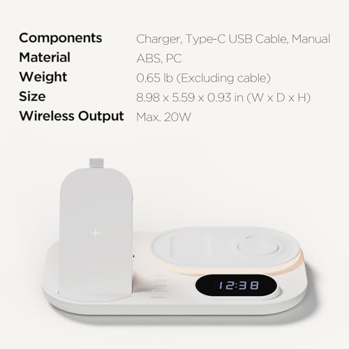 mooas 4-in-1 Fast Wireless Charging Station with LED Clock and Nightlight – Ultimate Multi-Device Charger for i Phone 15/14, Galaxy S24/S23, Apple Watch, and Air Pods – Stylish, Efficient Power Hub with Enhanced Compatibility and Fast Charging Capability