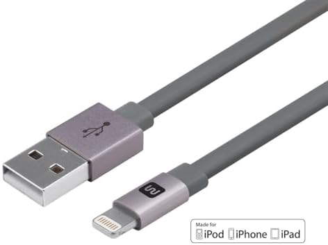 Monoprice 112958 Certified Flat Lightning to USB Cable – 4 ft Gray | Enhanced Durability and High-Speed Sync for i Phone & i Pad | Tangle-Free Design for Home, Office, and Travel | Compatible with i Phone Models X, 8, 7, 6, 5 S & i Pad Pro | Reliable Charging Accessory for Everyday Use