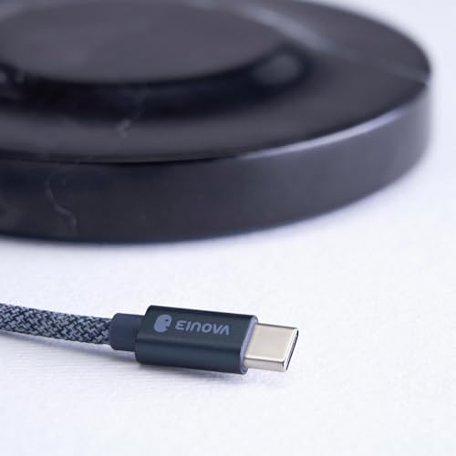 Elevate Your Charging Experience with the Einova Dual Classic Stone – Luxurious Wireless Charging Pad in Genuine Black Marquina Marble, Handcrafted in Italy, Featuring a 6 ft Integrated USB-C Cable for Fast Charging of Smartphones, Wireless Earbuds, and Smartwatches – Unmatched Aesthetics and Broad Compatibility for Qi-Enabled Devices