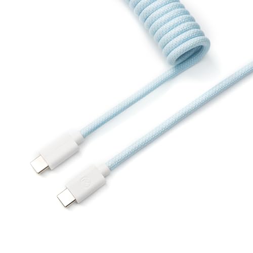 Keychron Light Pink Custom Coiled Aviator Cable – High-Performance USB-C to USB-C with Detachable Metal Connector (5-Pin GX12) for Mechanical Keyboards, Durable Braided Design with USB-A Adapter for Enhanced Charging and Data Transfer Efficiency