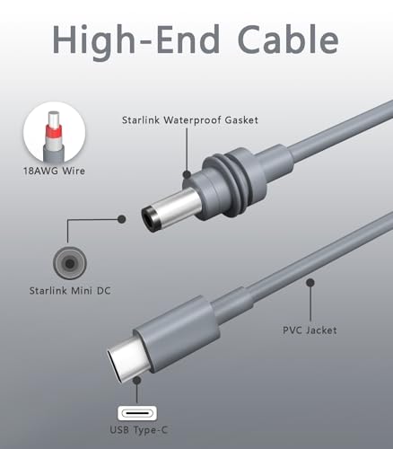 Starlink Mini USB C to DC Power Cable – 16.4 FT Outdoor Charging Solution for 100 W+ Power Banks and PD Chargers – Durable High-Speed Connectivity for Optimal Internet Access Anywhere – Perfect for Home and Adventure Use