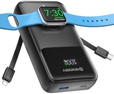 NEWDERY 20000 m Ah High-Capacity Portable Charger with Built-in Cables – Fast PD 20 W Power Bank for Apple Watch, i Phones, i Pads, and Samsung Devices – Ultimate Travel Companion for Uninterrupted Power and Enhanced Compatibility