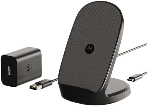 Motorola Turbo Power 15 W Qi Wireless Charging Stand with 33 W Fast Charger & USB-C Cable for Moto G Power 2024/2025, Edge Series, & Razr Models – Ultimate Charging Kit for Enhanced Performance and Compatibility