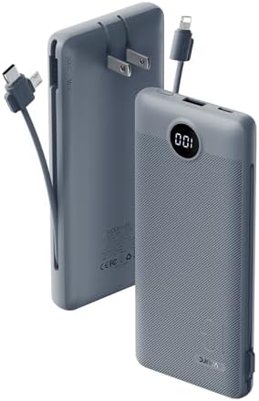 VRURC 10000 m Ah Portable Charger with Built-in Cables & AC Plug – Lightweight USB-C Power Bank for Effortless Device Charging on the Go – Stylish Green External Battery for Smartphones and Tablets – Ultimate Travel Companion for Uninterrupted Connectivity and Enhanced Compatibility