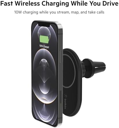 Belkin Boost Charge Pro Magnetic Wireless Car Charger – 10 W Fast Charging Car Vent Mount for i Phone 16, 15, 14, & 13 Series – Sleek Black Design for Enhanced Compatibility & Convenience on the Road