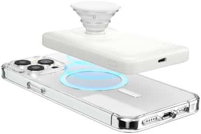 Mag Safe-Compatible Pop Sockets Power Pack: 5000 m Ah Portable Phone Charger for i Phone 12/13/14/15/16 Pro/Pro Max/Plus – Effortless Magnetic Wireless Power Bank in Sleek White for Fast Charging on the Go