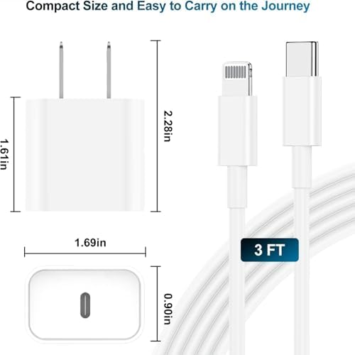 Ultra-Fast 20 W USB-C Charger with 6-Foot Lightning Cable – Convenient 3-Pack for i Phone 14/13 Pro, Ideal for Home and Travel – Superior Durability and Extended Reach for Effortless Charging Anytime