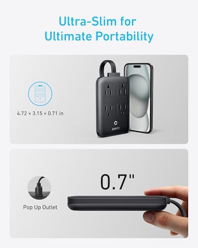 Anker 20 W Max 8-in-1 USB-C Power Strip: The Ultimate Fast Charging Station for i Phone 15/14 & Mac Book Air/Pro, Featuring 4 AC Outlets, 2 USB-A & 2 USB-C Ports, Ideal Travel & Office Desktop Charger with 5 ft Slim Cord for Enhanced Mobility and Compatibility