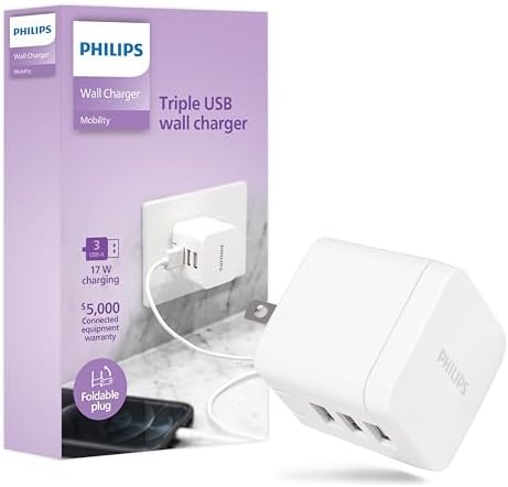 Philips 65 W Ga N Fast Charging Wall Charger – 3-Port USB-C & A Power Adapter for i Phone 15/16 Series & i Pad Pro – Compact, Foldable Design for Ultimate Portability – Efficient Multi-Device Charging Solution