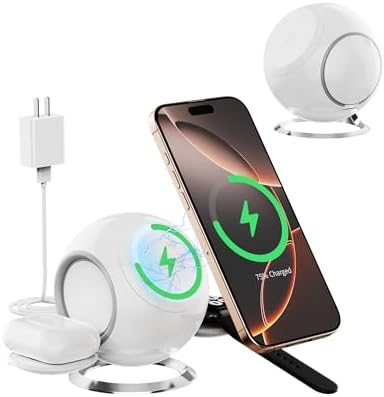 2025 Next-Gen 3-in-1 Wireless Charging Station for Mag-Safe Compatible i Phone, Air Pods & Apple Watch – Fast, Space-Saving Design in Elegant White for Home & Office Use