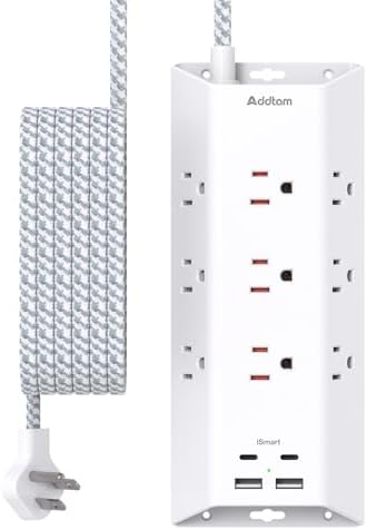 Ultimate Power and Charging Solution: Addtam 15 ft Surge Protector Power Strip with 9 Outlets & 4 USB Ports – Ideal for Home, Office, and College Dorms – Enhanced Surge Protection & Fast Charging Capability
