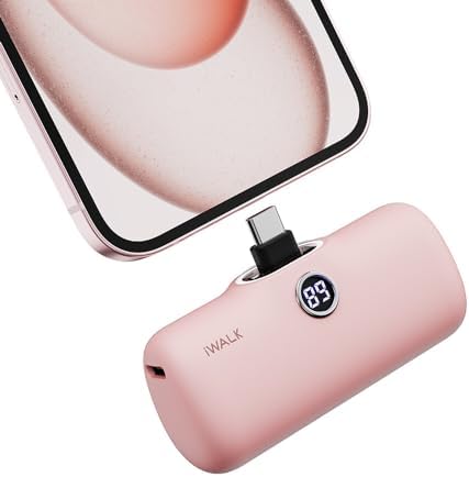 Compact i WALK 4,800 m Ah Portable Charger – High-Speed 18 W PD Power Bank with Built-in USB-C for Seamless Charging of i Phone 15/16/Pro/Max & Samsung Galaxy S25/S24/S23 – Ideal Travel Companion for On-the-Go Power Solutions