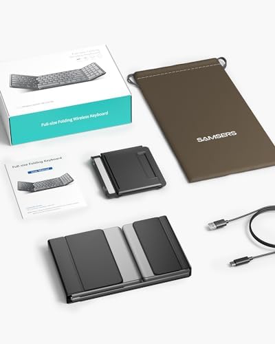 Samsers Wireless Foldable Bluetooth Keyboard with Numeric Keypad – Multi-Device Support for i OS, Android, Windows & Mac – Portable Travel-Friendly Design in Premium PU Leather, Effortless Typing Anywhere!